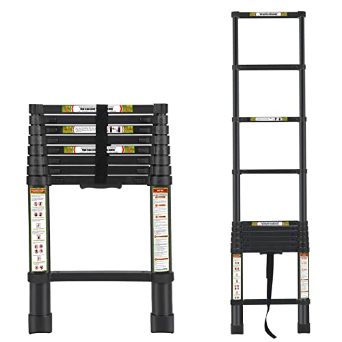 RIKADE Teleskopleiter,Haushaltsleiter,Klappleiter, Ausziehleiter,Mehrzweckleiter,Tragbare Ausziehleiter aus hochwertiges Aluminium，Max Belastung 150 kg/330 (Schwarz, 2.6m/8.5FT)