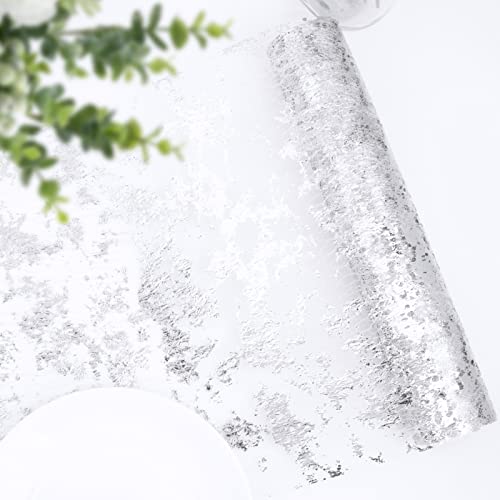 BETESSIN 29cm x 9 Meter Tischläufer Glänzend Silber Tischband Tüllband Polyester Tischdekoration für Silber Hochzeit Weihnachten Kommunion Taufe 25. Jubiläum Festfeier usw.