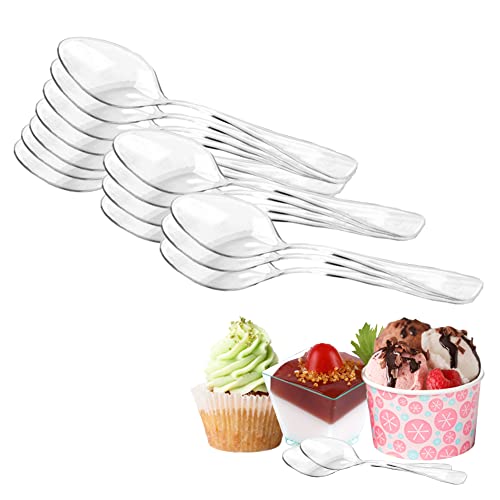 100 Stück Plastiklöffel, Mini Clear Plastic Spoons(3.74 Zoll /9.5cm) Strapazierfähige Kunststoff Dessertlöffel, Klein Wiederverwendbare Dessertlöffel für Dessert Pudding Mousse Party
