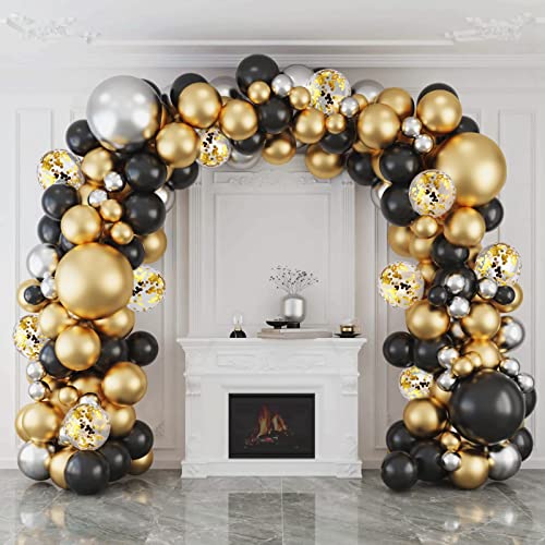 Ballon Girlande Schwarz Gold, Luftballons Girlande mit 127 Schwarz Gold Silber Ballons Set Hintergrund für Männer Geburtstag Party, Abschlussfeier, Jubiläum,Ruhestand,Baby Shower,Hochzeit,Party Deko