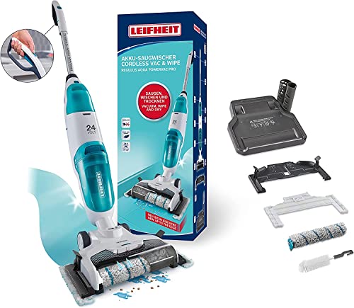 Leifheit Akku Saugwischer Regulus Aqua PowerVac Pro 2.0 mit Eckengleiter, saugen wischen und trocknen, 3,5kg leichter Nasssauger mit starken 24V, kabelloser Nass- und Trockensauger mit 26 min Laufzeit