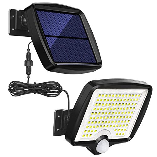 MPJ Solarlampen für Außen, 118 LED Solarleuchte Aussen mit Bewegungsmelder, IP65 Wasserdichte, 120°Beleuchtungswinkel, Solar Wandleuchte für Garten mit 5m Kabel