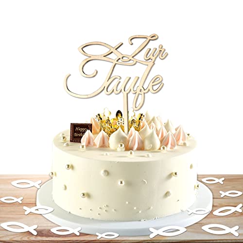 JIASHA Zur Taufe Torten Topper, 45 Pcs Holz Fische Streudeko, Zur Taufe Holz Cake Topper Zur Kommunion Kuchenaufstecker, Dekoration für Kommunion Taufe Konfirmation (Taufe)