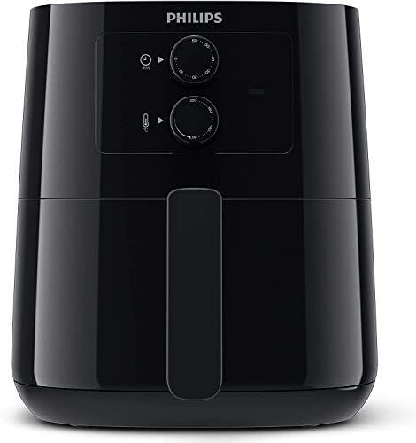 Philips Essential Airfryer Heissluftfriteuse - 4,1-Liter-Pfanne, Fritteuse Ohne Öl, Rapid Air Technologie, HomeID-App, Zeit- Und Temperaturkontrolle, Schwarz (HD9200/90)