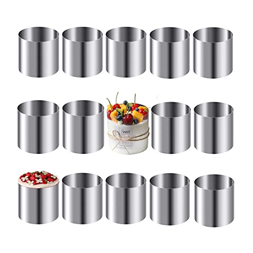 Tiamu 15Pcs Tortenring und Dessertringe, Edelstahl Mousse Ringe Runde Backring, Ø 5 cm Servierringe Ausstecher Kuchenform Gebäck Speisering für DIY Torte, Fondant, Sushi, Pudding, Schokoladenmousse