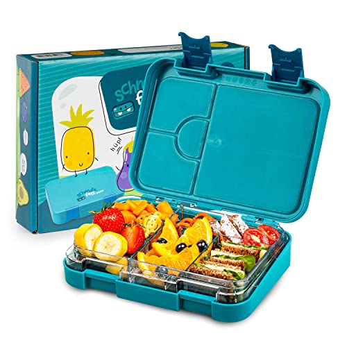 schmatzfatz Junior Brotdose für Kinder mit Fächern, Bunte , Unterteilt & Auslaufsicher, BPA-Freie Lunchbox für Kita, Bento Box, Sichere Vesperdose