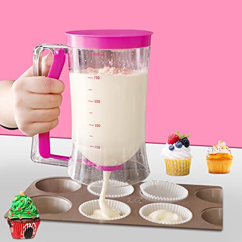 SIYINGSAERY Teigspender Teigportionierer 900ml Kuchen Teigspender Messbecher Dosierer Waffeln Teigspender Teigportionierer Cupcake Sonder Batter Backen DIY Werkzeug mit Deckel und Skala (‎Lila)