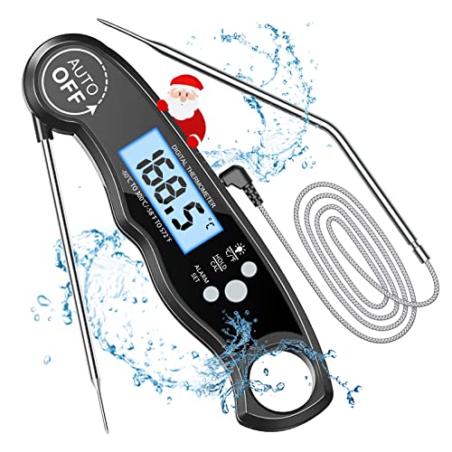 CIRYCASE Fleischthermometer Digital, Sofort Ablesbares Bratenthermometer Grillthermometer, Externe Sonde mit 2 Lange Sonde & Magnet, Alarmfunktion, Thermometer für Heimbrauerei & Weinbereitung, Ofen