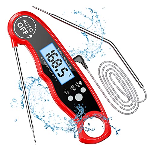 CIRYCASE Fleischthermometer Digital, Sofort Lesen Bratenthermometer Grillthermometer, Externe Lange Sonde mit 102cm-Edelstahlkabel, Alarmeinstellung, Backofenthermometer für Küche, BBQ, Ofen, Backen