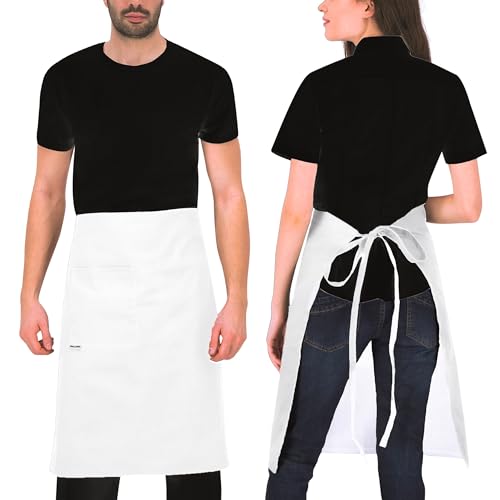 PALLTEX GAVROCHE Vorbinder Lang Kochschürze Männer Kurz Kochschürze Damen Kurz Schürze Damen Schürze Herren für Kochen Basteln Malen Backen (Weiss)