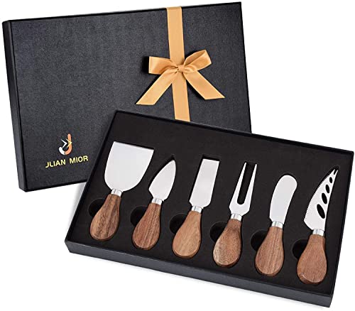 JLIAN MIOR Exquisites 6-teiliges Käsemesser Set, komplette Käsemesser-Set Kollektion aus Edelstahl (Griff aus Akazienholz)