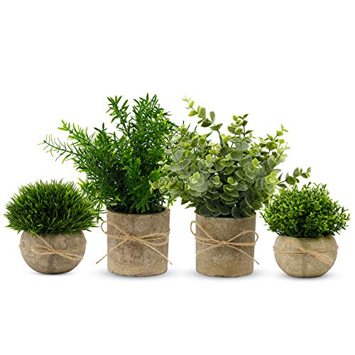 YVONNEYI 4 Stück Künstliche Pflanzen, Mini Kunstpflanze Eukalyptus, Künstliche Pflanzen Plastik für Schlafzimmer Badezimmer Küchen Zuhause Innen Deko