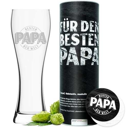 getbrave Weizenglas | Bester Papa der Welt (0,5l) in Geschenkbox | Das Geschenk zum Vatertag | Weihnachten | Geburtstagsgeschenk | Bierglas Bierkrug