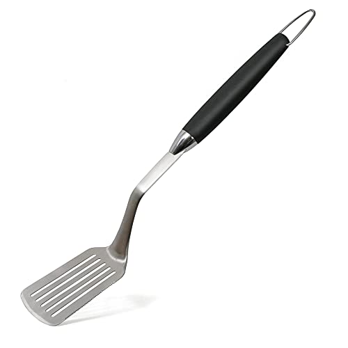 Wenco Premium Grillwender, 51 cm lang, Edelstahl/Kunststoff, Hitzebeständig, Gezahnte Kante, Pfannenwender mit Aufhängung und Griffmulden, Silber