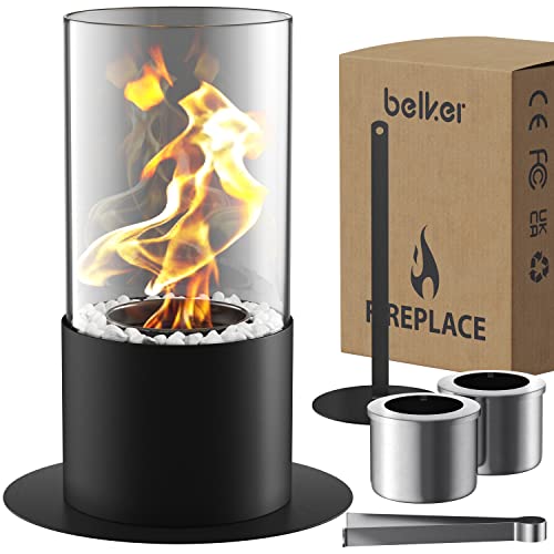 Maxonar Bioethanol Tischkamin Tischfeuer mit PU Pad Dekorative Steine Längere Brennzeit Tragbare Bio Ethanol Feuerstelle Kleiner Kamin für Indoor und Outdoor Balkon Terrasse Wohnung Garten Deko