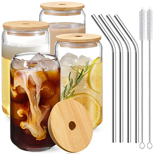 CSPone Glasbecher mit Deckel und Strohhalm Trinkgläse Kaffeeglas Cocktailgläser Bubble Tea Becher Einmachgläser Tasse 500ml mit Reinigungsbürste