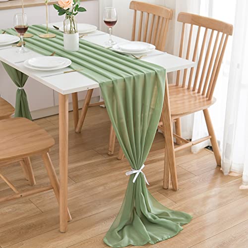 CHUQING Tischläufer Chiffon,Salbeigrün - grün, 70x300 cm, abwaschbar, für Indoor und Outdoor
