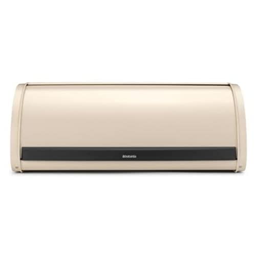 Brabantia - Rollbrotkasten - 2 Brote - Zusätzlicher Stauraum durch Flache Oberseite - Hält den Inhalt Frisch - Brotaufbewahrung - Küchenzubehör - Stahl - Soft Beige - 45 x 26 x 17 cm