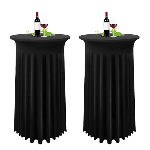 YMHPRIDE 2er-Set Schwarz Stehtisch Hussen Stretch Stehtisch Tischdecke mit Rock, 80×110cm Runder Cocktail-Tischrock, Bistrotisch-Bartisch-Abdeckung für Party, Hochzeit, Banketttisch