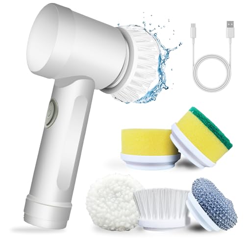 Elektrische Reinigungsbürste, kabelloser Handheld mit 5 austauschbaren Bürstenköpfen, Reinigungsbürste Spin Scrubber für Badezimmer, Badewanne, Küche, Fliesen, Fenster, Wanne, Geschirr, Waschbecken…