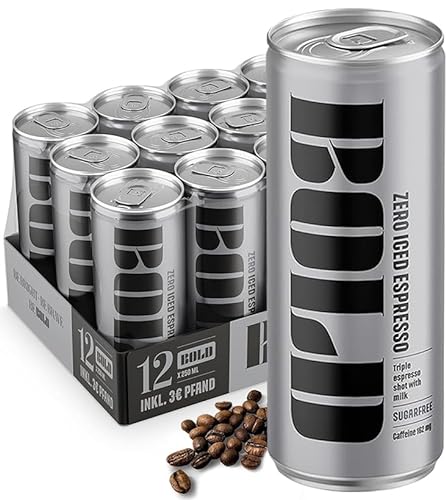 BOLD Zero | Eiskaffee mit Milch | Zucker- & Kalorienfrei | Energy Drink Ohne Zuckerzusatz | 3 Iced Espresso Shots mit 2x mehr Koffein | Cold Coffee to Go | 12 dosen x 250ml