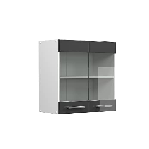 Vicco Küchenschrank Glas R-Line, Anthrazit Hochglanz/Weiß, 60 cm