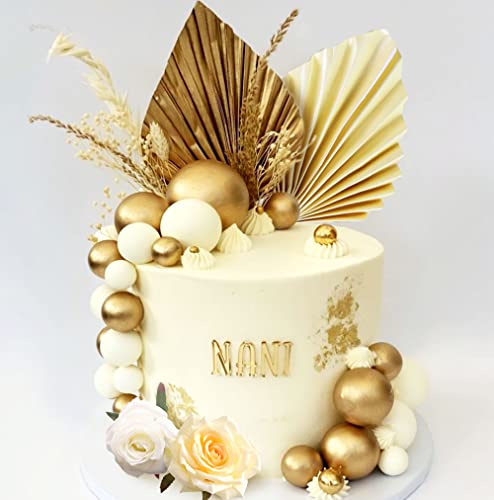 JeVenis Champagner Rose Kuchendekoration Tortendeko Kugeln Cake Topper Gold Palmblätter Böhmische Weißgoldkugel Boho Partyzubehör