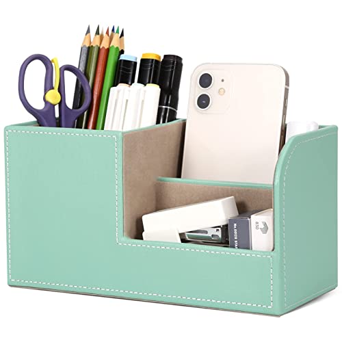 GORESE Büro Schreibtisch Organizer -Stiftehalter Schreibtisch PU Leder Büro-Bleistifthalter Organizer Stiftebox Stifteköcher Desktop-Schreibtisch-Zubehör Bürobedarf Organisationsdekor (Mint Green)