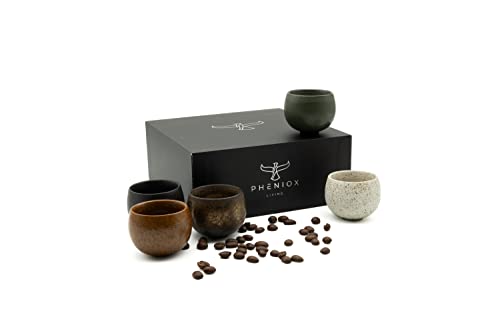 Pheniox Espressotassen Set Timeout Mini | 5 x 50 ml - hochwertige Tassen aus Steingut | Espresso Tassen Set - ohne Henkel | Geschenk in modernem Design - spülmaschinenfest | Mokka | Tee | Sake