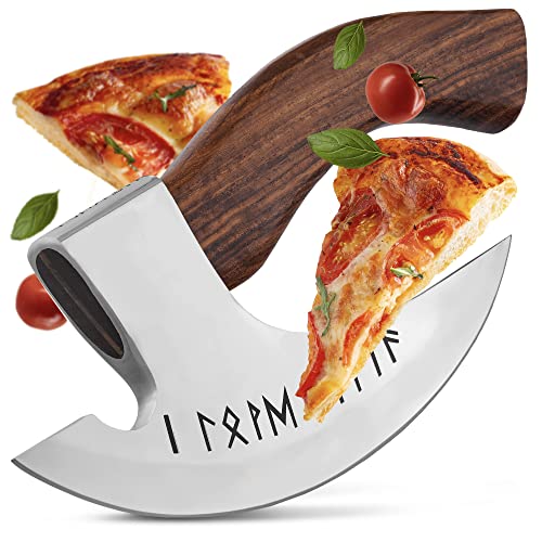 ECKWIN® Wikinger Pizzaschneider Axt | Wiegemesser für Pizza, Kräuter, & Co | Perfekte Männer Geschenke | Pizzamesser | Pizza Zubehör für Männer (Brandolf)