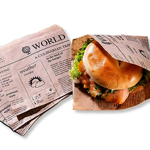 Snacktaschen | Burger Papier | Kraftpapier | Fettdicht | 50 Stück | 16x16cm | 100% Recyclebar | Umweltfreundlich | Biologisch abbaubar | Döner | Tüte | Snack | Zeitung