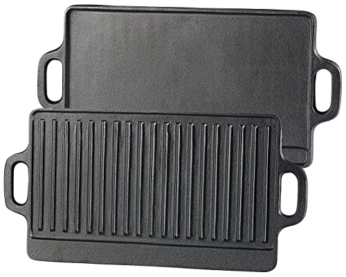 Rosenstein & Söhne Gusseisen Grillplatte: Gusseiserne Wende-Grillplatte für Ofen, Herd und Grill, 40 x 20,5 cm (Wendegrillplatte, Grillplatte Herd Gusseisen, Warmhalteplatte)