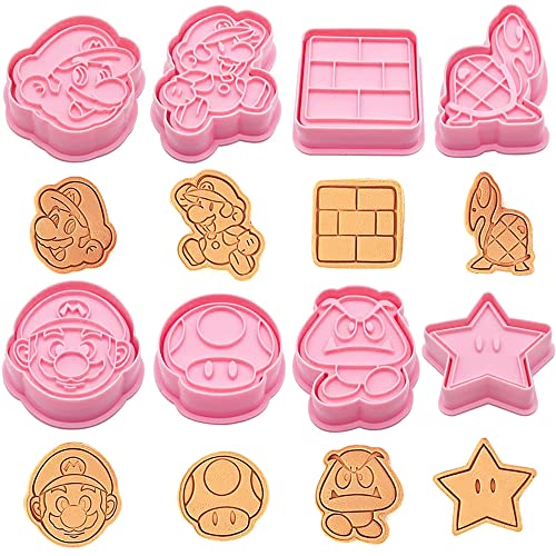 Belugsin Ausstechformen Ausstecher Set 8 Stück Ausstechförmchen Ausstecher Kunststoff Keksausstecher 3D Pressbare Keksausstecher Rosa Cookie Backen Form Stempel für Tägliche Partys Familienfeiern