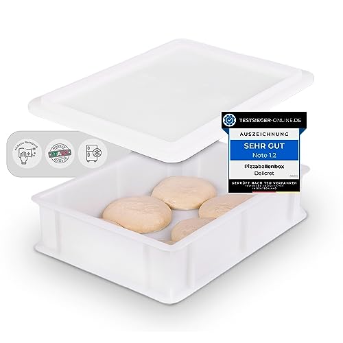 DELICRET - Pizzaballenbox mit Deckel | Gärbox für Pizza - & Sauer- & Hefe-Teig | Außenmaße: 40x30x10 passt in jeden Kühlschrank | Teigbox mit Deckel | Zubehör für leidenschaftliche Pizzabäcker
