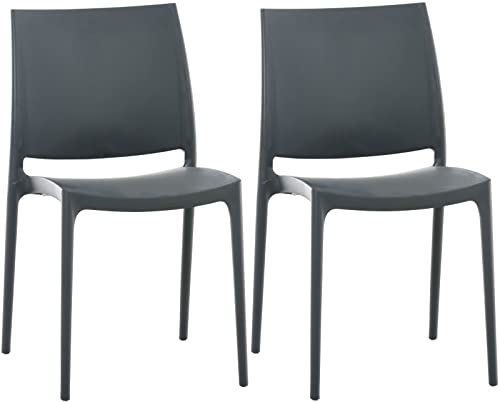 CLP 2er Set Stühle Maya I Wetterbeständige Stapelstühle bis zu 130 kg belastbar, Farbe:dunkelgrau