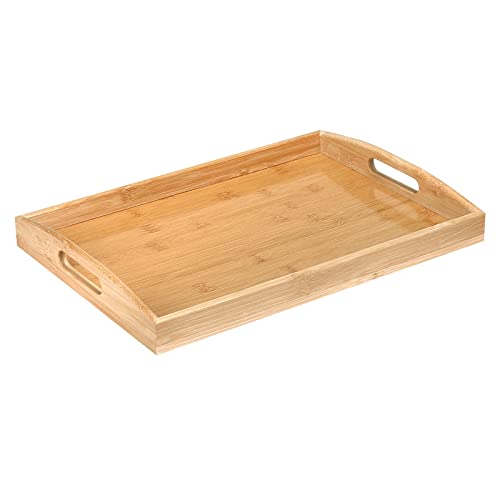 Bambus Serviertablett mit Griffen, Holz Tablett Küchentablett Servierplatte Frühstückstablett für Frühstück, Tee, Couchtisch, Küchen Deko Bett (40 x 28 x 3 cm)