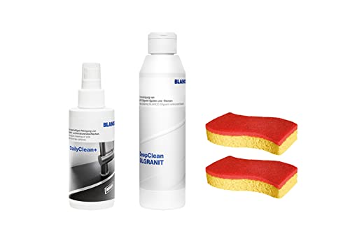 BLANCO DeepClean SILGRANIT Cleaning Set | Reinigungsmittel & Pflegemittel für Granitspülen | All-in-one-Reinigungsset (DailyClean+DeepClean SILGRANIT+SpontexSchwamm) | Profireiniger