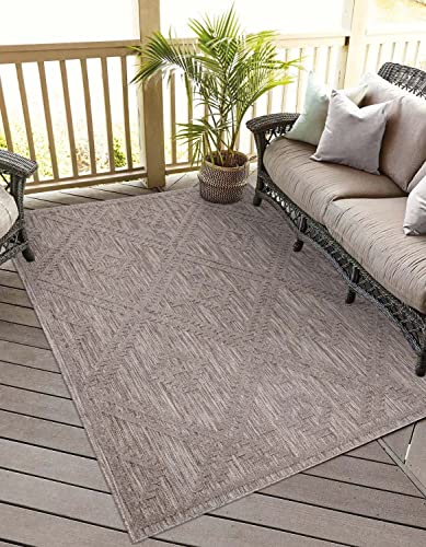 carpet city In-& Outdoor Teppich - Rund 160 cm - für Innen-& Außenbereich - Wetterfest Balkon-Teppich, Terrasse, Flur, Küche - Wohnzimmer-Teppiche - Hochtief/ 3D-Effekt - Rauten-Muster in Braun