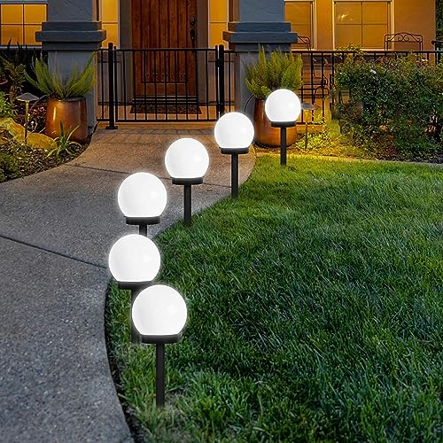 FLOWood LED Solar Gartenleuchte, Solar Globe Lichte Outdoor Globe Stab Licht Garten Weg Beleuchtung für Garten Kaltweiß 6 Stück