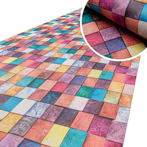 ANRO Küchenläufer Läufer Küchenteppich Flur Teppichläufer Polyester Abwaschbar Teppich Mosaik Bunt 100x51cm