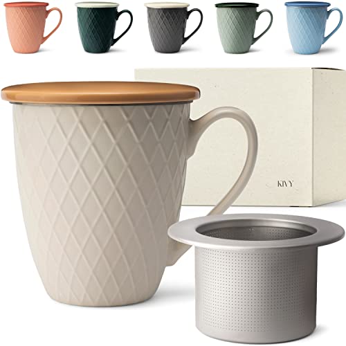 KIVY Große Teetasse mit Deckel und Sieb - 650ml - XXL Tasse Groß - Teetasse mit Sieb - Teetasse Groß - Jumbotasse - Tasse mit Deckel - Teebecher - Teetassen - Große Tasse XXL - Tee Tassen Gross