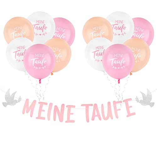 Taufe Deko Set Rosa Meine Taufe Girlande Deko Banner Papier und 12 Pcs Taufe Luftballons (12 Zoll) Taufe Dekoration für Mädchen Tauf usw.