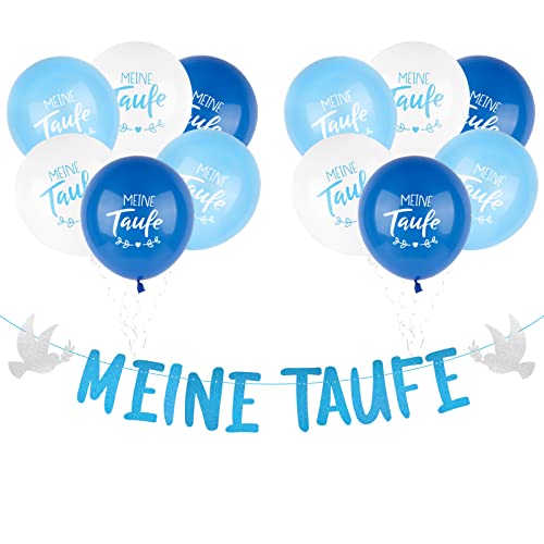 Taufe Deko Blau Meine Taufe Girlande Deko Banner Papier und 12 Pcs Taufe Luftballons (12 Zoll) Taufe Dekoration für Junge und Mädchen Tauf usw.