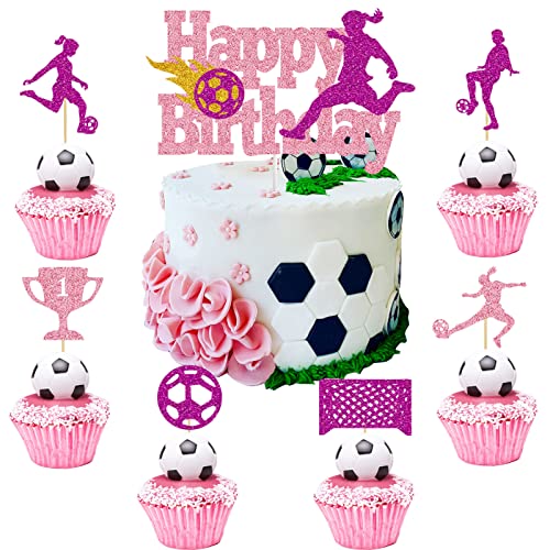 25 Stück Fußball Cake Toppers Tortendeko Fussball Tortenaufleger Fussball Geburtstag Kinder Fußball Deko Torte Kuchendeko Fussball Geburtstag für Kinder Mädchen Fußball Sport Party Dekoration Rosa