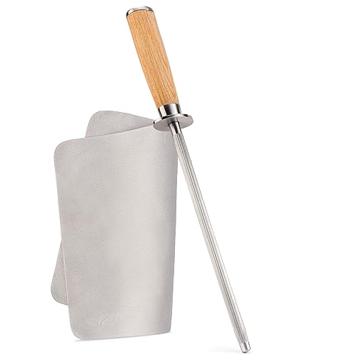 NEU: Greenable ® Premium Wetzstahl – Messerschärfer aus gehärtetem Stahl mit Holzgriff – Geeignet für alle Messer – Messerschleifer für Profis – 100% Natürliche Rohstoffe – Vegan & Nachhaltig