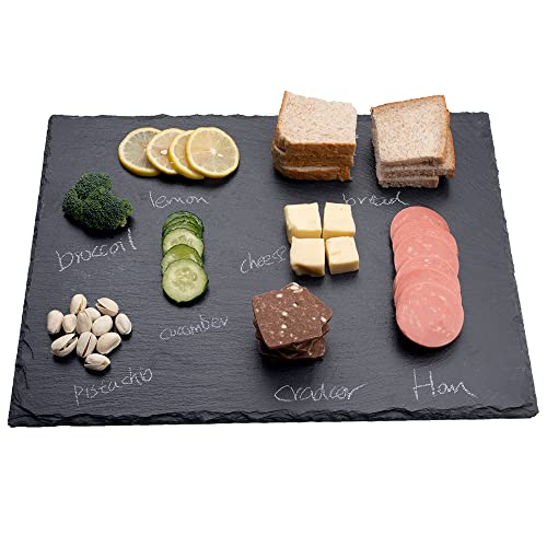 WLWNWFT Schieferplatte 30x40 cm, Schieferplatte Servierplatte groß mit Kreidestift, Servierplatten aus Schiefer, Schieferplatten Buffet-Platte Käseplatte, zum Servieren & Beschriften