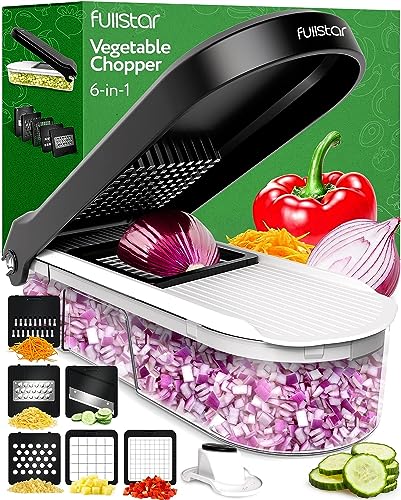 Gemüseschneider Mandoline Gemüsehobel - Gemüse Schneider Zwiebelschneider Kartoffelschneider Obstschneider - Vegetable Chopper Cutter Dicer (6-in-1 Kompakt Weiß)