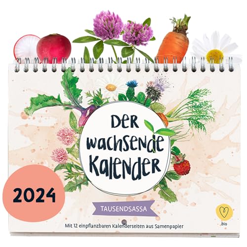 Das Original "Der Wachsende Kalender" TAUSENDSASSA, jahresunabhängig, A5-Format, Monatskalender mit Bio-Saatgut, 12 Samenstreifen zum Einpflanzen, von Primoza, einpflanzbarer Saatgut-Kalender