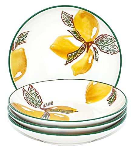 Lashuma Servierteller Zitrone gelb, Suppenteller rund 19 cm Ø, Keramik Speiseteller 4er Set