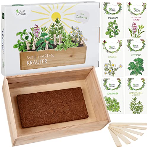 Kräuter Samen Anzuchtset: Mini Kräutergarten Geschenk Set – 6 Sorten Kräuter Saatgut, Anzuchtkiste, Kokos Anzuchterde – Kräuter Anzuchtset – OwnGrown